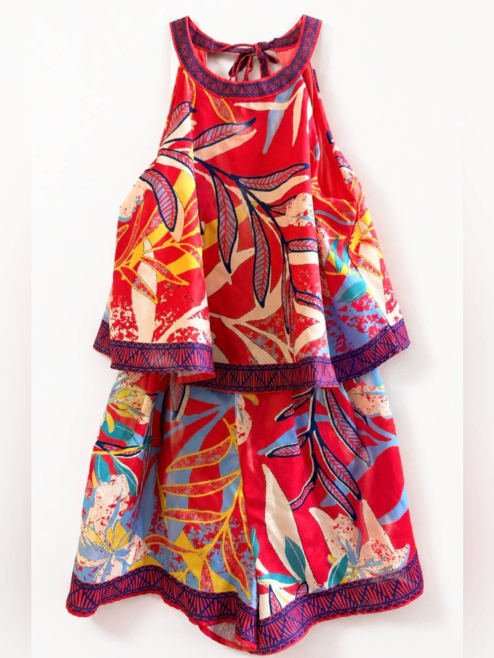 Flying Tomato Tropical Floral Halter Romper - Size Small Tiered Ruffle Boho